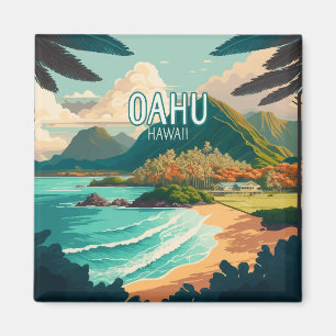 Oahu Hawaii Beach  Retro Sleutelhanger Magneet