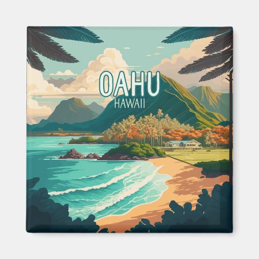 Oahu Hawaii Beach  Retro Sleutelhanger Magneet (Voorkant)