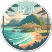 Oahu Hawaii Beach  Retro Sticker (Voorkant)