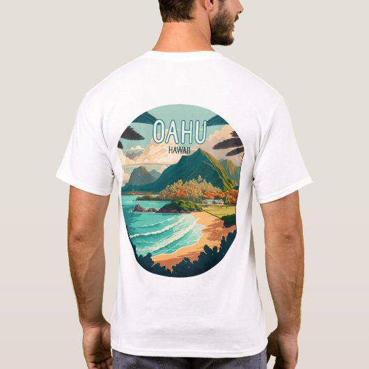 Oahu Hawaii Beach Retro T-shirt (Achterkant)