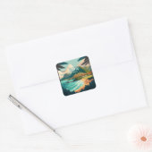 Oahu Hawaii Beach  Retro Vierkante Sticker (Envelop)