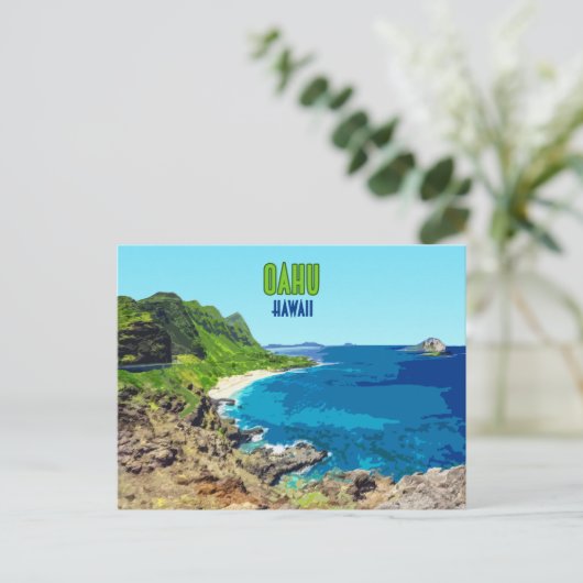 Oahu Hawaii Beach Vintage Briefkaart (Staand voorkant)