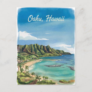 Oahu Hawaii Beach Waterverf schilderij Briefkaart