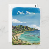 Oahu Hawaii Beach Waterverf schilderij Briefkaart (Voorkant / Achterkant)
