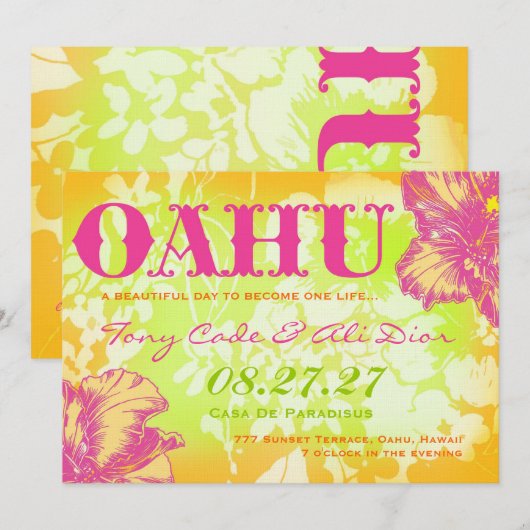 OAHU HAWAII-bestemmingsuitnodiging Kaart (Voorkant / Achterkant)