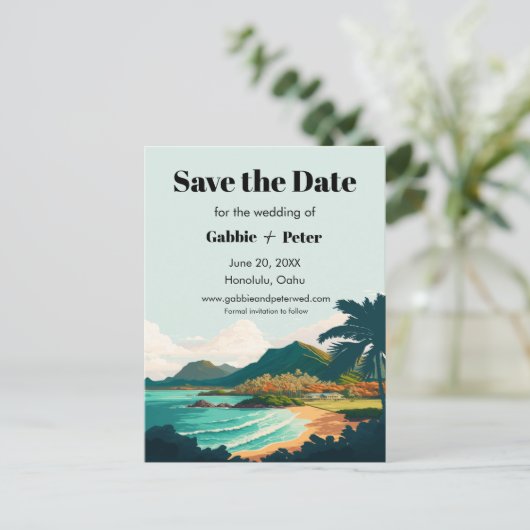 Oahu Hawaii Bruiloft Save the Date Briefkaart (Staand voorkant)
