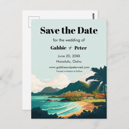 Oahu Hawaii Bruiloft Save the Date Briefkaart (Voorkant / Achterkant)