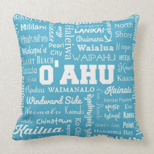 O'ahu Hawaii Cities Typografie - aqua en wit Kussen