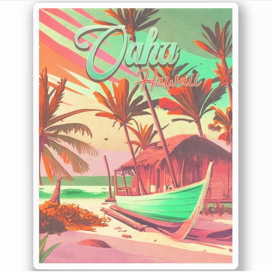 Oahu Hawaii eiland tropische zonsondergang palm bo Sticker (Voorkant)