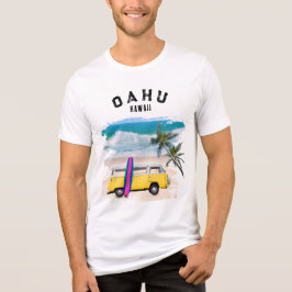 Oahu Hawaii Gele Vintage Van Surfplank Tri-Blend Shirt