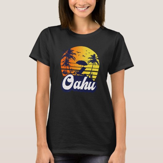 Oahu Hawaii Hawaiian Sunset Beach Retro Premium T-shirt (Voorkant)