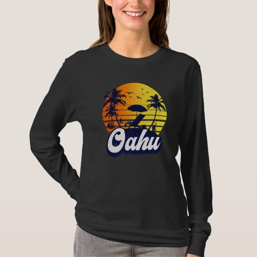 Oahu Hawaii Hawaiian Sunset Beach Retro Premium T-shirt (Voorkant)