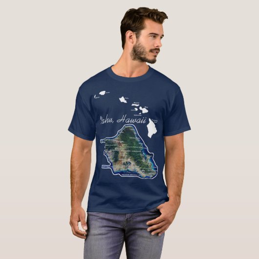 Oahu Hawaii met Hawaïaanse eilanden T-shirt (Voorkant volledig)