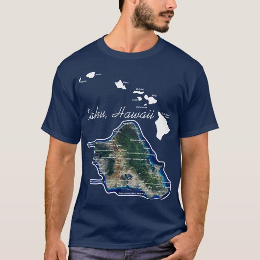 Oahu Hawaii met Hawaïaanse eilanden T-shirt (Voorkant)