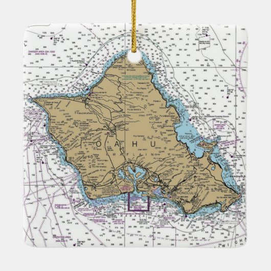 Oahu Hawaii Nautical Chart Keramisch Ornament (Achterkant)