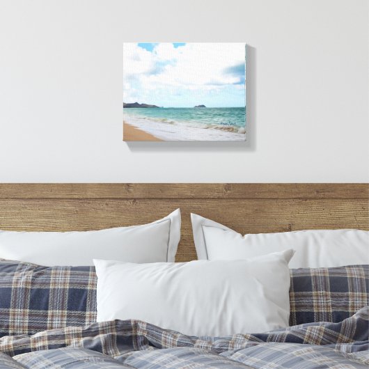 Oahu Hawaii Ocean Waves & Beach Canvas Afdruk (Insitu (Slaapkamer))