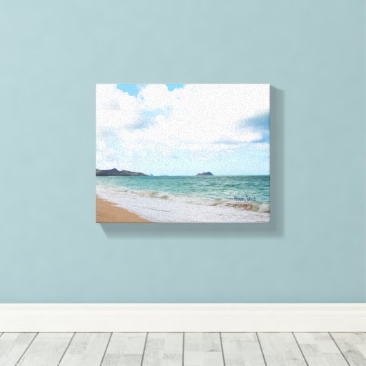 Oahu Hawaii Ocean Waves & Beach Canvas Afdruk (Insitu (Houten vloer))
