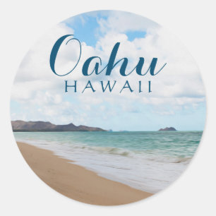 Oahu Hawaii Ocean Waves & Beach Ronde Sticker