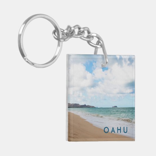 Oahu Hawaii Ocean Waves & Beach Sleutelhanger (Voorkant Links)