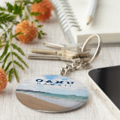 Oahu Hawaii Ocean Waves & Beach Sleutelhanger (Zijkant)