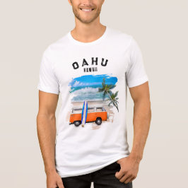 Oahu Hawaii Oranje Vintage Van Surfplank Golven Tri-Blend Shirt