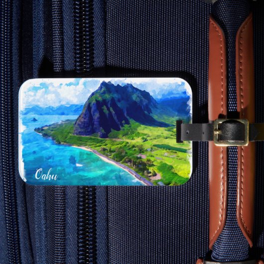 Oahu Hawaii Panorama Uitzicht Beach Bagagelabel (Voorkant Insitu 4)