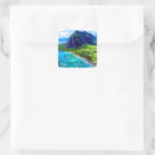 Oahu Hawaii Panorama Uitzicht Beach Vierkante Sticker (Tas)