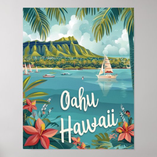 Oahu Hawaii Reizen Poster Art Print Poster (Voorkant)