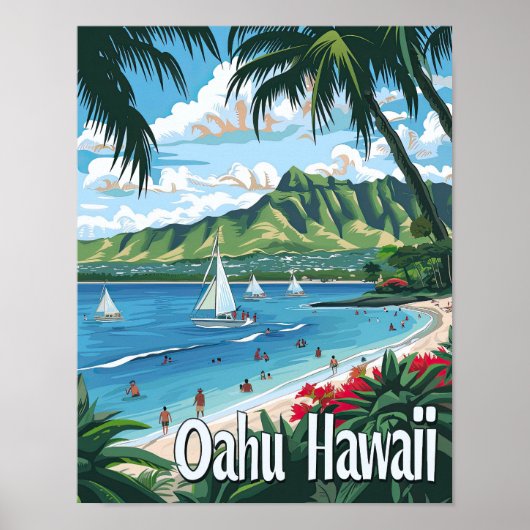 Oahu Hawaii Reizen Poster Art Print Poster (Voorkant)