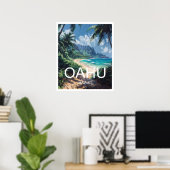 Oahu Hawaii Reizen Poster Art Print Poster (Thuiskantoor)