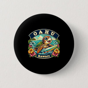 Oahu Hawaïi Schattige Zeeschildpad Surft  Ronde Button 5,7 Cm