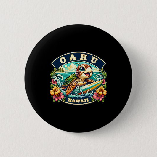 Oahu Hawaïi Schattige Zeeschildpad Surft Ronde Button 5,7 Cm (Voorkant)