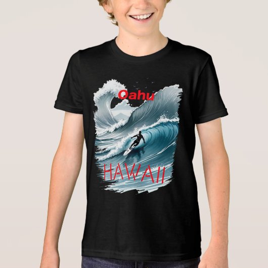 Oahu Hawaii Surfing Wave Tri-Blend Shirt (Voorkant)