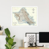 Oahu Hawaii Topografische kaart 1938 Poster (Thuiskantoor)