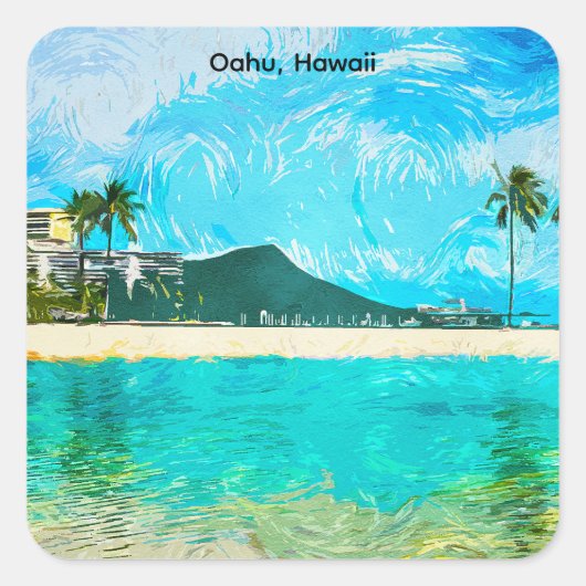  Oahu Hawaii Travel Island Paradise Vierkante Sticker (Voorkant)