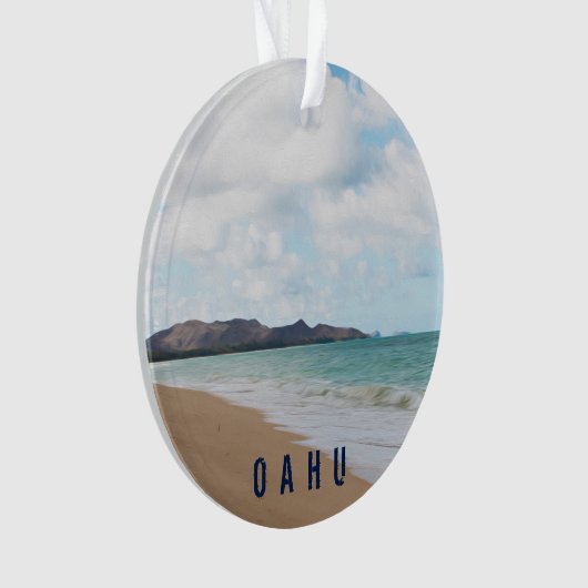 Oahu Hawaii Tropisch strand 2 Foto en tekst Ornament (voorkant)