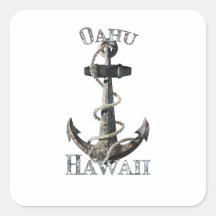 Oahu Hawaii Vacation Nautical Anchor Sailing Vierkante Sticker