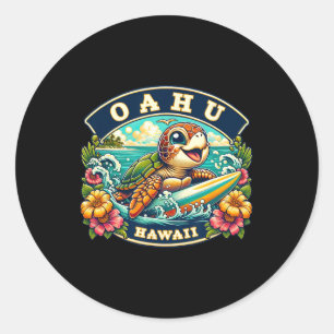 Oahu Hawaïii Schattige Zeeschildpad Surft Ronde Sticker