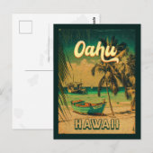 Oahu Island Hawaii Retro Palm Trees 60s Souvenirs Briefkaart (Voorkant / Achterkant)
