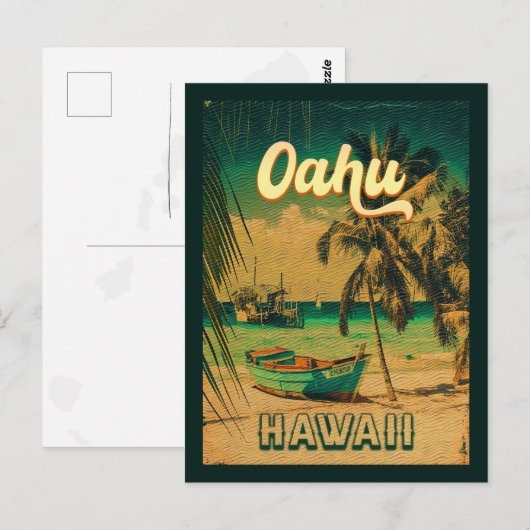 Oahu Island Hawaii Retro Palm Trees 60s Souvenirs Briefkaart (Voorkant / Achterkant)