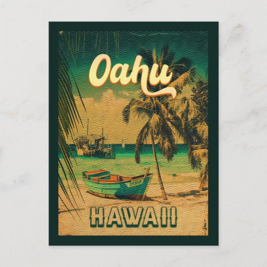 Oahu Island Hawaii Retro Palm Trees 60s Souvenirs Briefkaart (Voorkant)