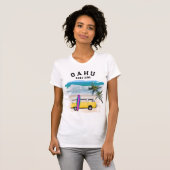 Oahu Kamaʻaina Gele Vintage Van Surfplank T-shirt (Voorkant volledig)