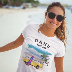 Oahu Kamaʻaina Gele Vintage Van Surfplank T-shirt