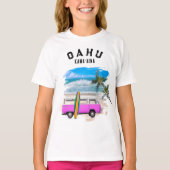 Oahu Kamaʻaina Roze Van Surfplank Kind T-shirt (Voorkant)