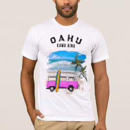 Oahu Kamaʻaina Roze Vintage Van Surfplank T-shirt