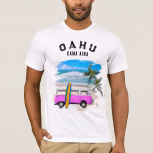 Oahu Kamaʻaina Roze Vintage Van Surfplank T-shirt
