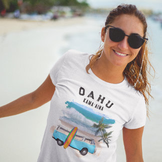 Oahu Kamaaina Turquoise Vintage Van Surfplank Cool T-shirt