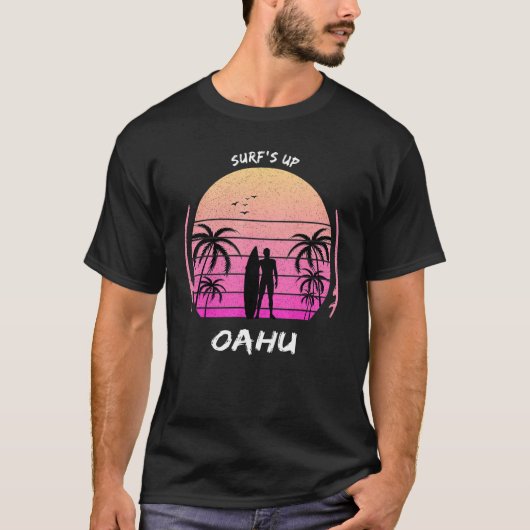 Oahu Palm Tree Surf Hawaii Waikiki Souvenir Maui K T-shirt (Voorkant)