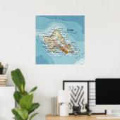 Oahu Vintae Map Poster (Thuiskantoor)