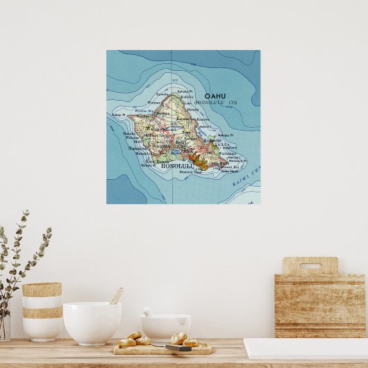 Oahu Vintae Map Poster (Keuken)